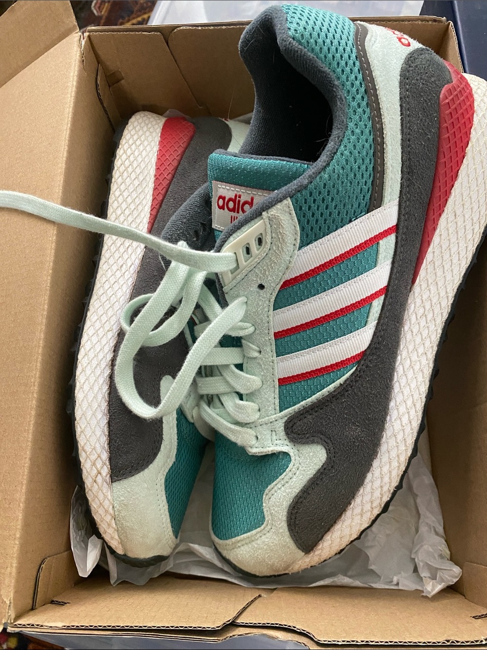 adidas Teal Mint Gray & Red Kids Athletic Sneakers